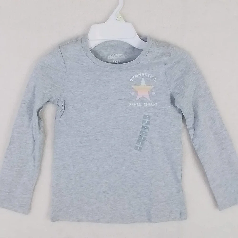 OshKosh Long Sleeve‎ Cotton T-Shirt Girl's Size 4 Gray, Gym, Dance, Cheer